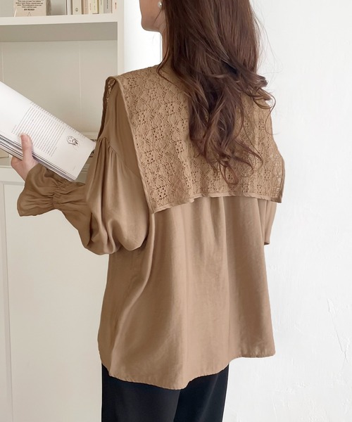 mily bilet（ミウィビレット）の「【mily bilet】大人レトロの新定番。シーンに寄り添い、マルチに活躍!!ビッグレース衿ゆったり3wayキャンディスリーブブラウス（シャツ/ブラウス・レディース・ブラウン/アイボリー/ブラック/グレイッシュベージュ・SMALL/LARGE/MEDIUM/X-LARGE）」の14枚目の写真