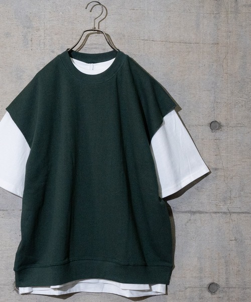 JOHN'S CLOSET（ジョンズクローゼット）の「【i】裏毛ベスト×天竺Tシャツ アンサンブル（Tシャツ/カットソー・メンズ・サックスブルー/ブラック/グリーン/グレイッシュベージュ・LARGE/MEDIUM/X-LARGE）」の3枚目の写真