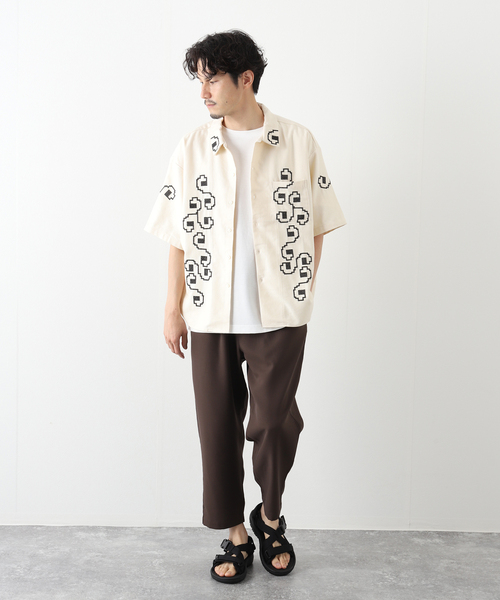 JOURNAL STANDARD relume(ジャーナルスタンダード レリューム)の「パターン柄 オーバーサイズ半袖シャツ(シャツ/ブラウス・メンズ・ホワイト/サックスブルー/ホワイト×ホワイト/ライトイエロー・MEDIUM/LARGE)」の9枚目の写真