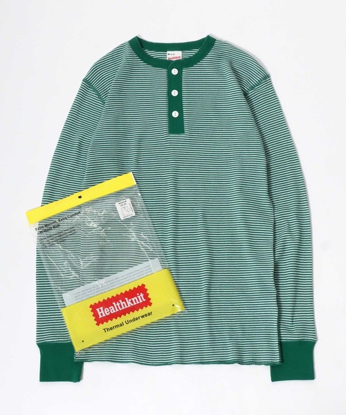 Healthknit（ヘルスニット）の「Healthknit（ヘルスニット）ベーシック ワッフル ヘンリーネック サーマルロングスリーブＴシャツ（1P）/無地・ボーダーリンガー/ロンT/長袖トップス（Tシャツ/カットソー・レディース・ブラック/レッド系その他/ネイビー×ホワイト/ブラック×ホワイト/ブルー系その他/オフホワイト/ブラウン系その他/グリーン系その他/カーキブラウン・M/L/XL）」の6枚目の写真