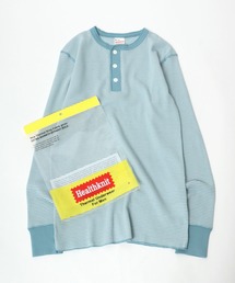 Healthknit(ヘルスニット)ベーシック ワッフル ヘンリーネック サーマルロングスリーブTシャツ(1P)/無地・ボーダーリンガー/ロンT/長袖トップス