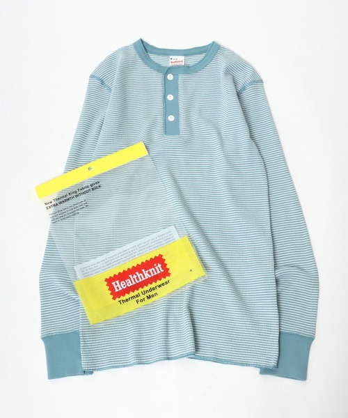Healthknit（ヘルスニット）の「Healthknit（ヘルスニット）ベーシック ワッフル ヘンリーネック サーマルロングスリーブＴシャツ（1P）/無地・ボーダーリンガー/ロンT/長袖トップス（Tシャツ/カットソー・レディース・ブラック/レッド系その他/ネイビー×ホワイト/ブラック×ホワイト/ブルー系その他/オフホワイト/ブラウン系その他/グリーン系その他/カーキブラウン・M/L/XL）」の7枚目の写真
