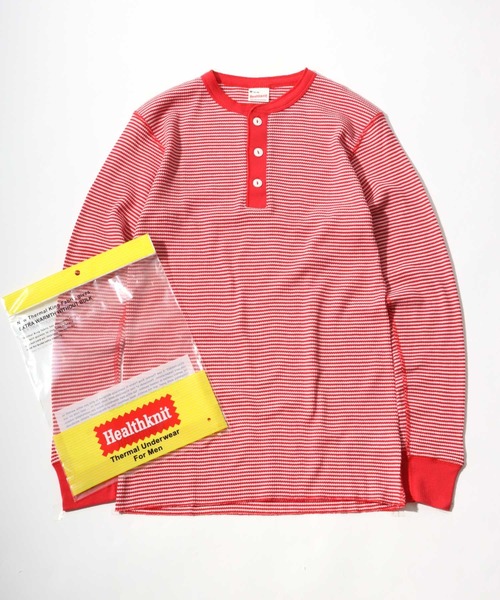 Healthknit（ヘルスニット）の「Healthknit（ヘルスニット）ベーシック ワッフル ヘンリーネック サーマルロングスリーブＴシャツ（1P）/無地・ボーダーリンガー/ロンT/長袖トップス（Tシャツ/カットソー・レディース・ブラック/レッド系その他/ネイビー×ホワイト/ブラック×ホワイト/ブルー系その他/オフホワイト/ブラウン系その他/グリーン系その他/カーキブラウン・M/L/XL）」の9枚目の写真