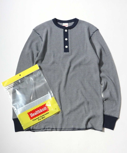 Healthknit（ヘルスニット）の「Healthknit（ヘルスニット）ベーシック ワッフル ヘンリーネック サーマルロングスリーブＴシャツ（1P）/無地・ボーダーリンガー/ロンT/長袖トップス（Tシャツ/カットソー・レディース・ブラック/レッド系その他/ネイビー×ホワイト/ブラック×ホワイト/ブルー系その他/オフホワイト/ブラウン系その他/グリーン系その他/カーキブラウン・M/L/XL）」の8枚目の写真