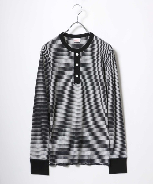 Healthknit（ヘルスニット）の「Healthknit（ヘルスニット）ベーシック ワッフル ヘンリーネック サーマルロングスリーブＴシャツ（1P）/無地・ボーダーリンガー/ロンT/長袖トップス（Tシャツ/カットソー・レディース・ブラック/レッド系その他/ネイビー×ホワイト/ブラック×ホワイト/ブルー系その他/オフホワイト/ブラウン系その他/グリーン系その他/カーキブラウン・M/L/XL）」の12枚目の写真