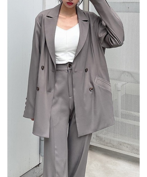 ENVYM（アンビー）の「ダブルブレストＪＫ（テーラードジャケット・レディース・ブラック/グレー/ストライプ・FREE）」の2枚目の写真