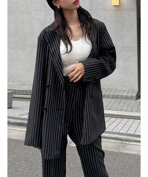 ENVYM（アンビー）の「ダブルブレストＪＫ（テーラードジャケット・レディース・ブラック/グレー/ストライプ・FREE）」の3枚目の写真