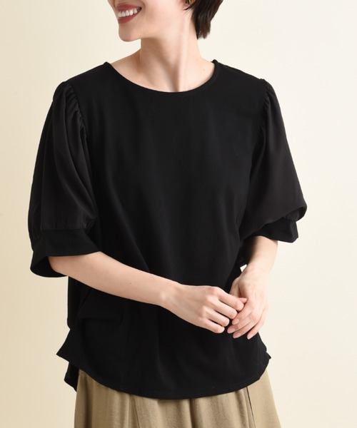 INTERPLANET(インタープラネット)の「袖異素材ドルマンプルオーバー(Tシャツ/カットソー・レディース・ベージュ/カーキ/ブラック・FREE)」の13枚目の写真