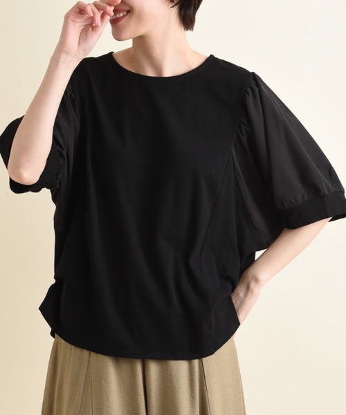 INTERPLANET(インタープラネット)の「袖異素材ドルマンプルオーバー(Tシャツ/カットソー・レディース・ベージュ/カーキ/ブラック・FREE)」の9枚目の写真