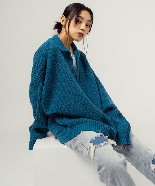 Ressaca（レサーカ）の「オーバーサイズ バルキー スキッパーポロニットセーター（ニット/セーター・メンズ・ブラック/ネイビー/グレー/オレンジ/ブルー/グリーン・M/L）」の5枚目の写真