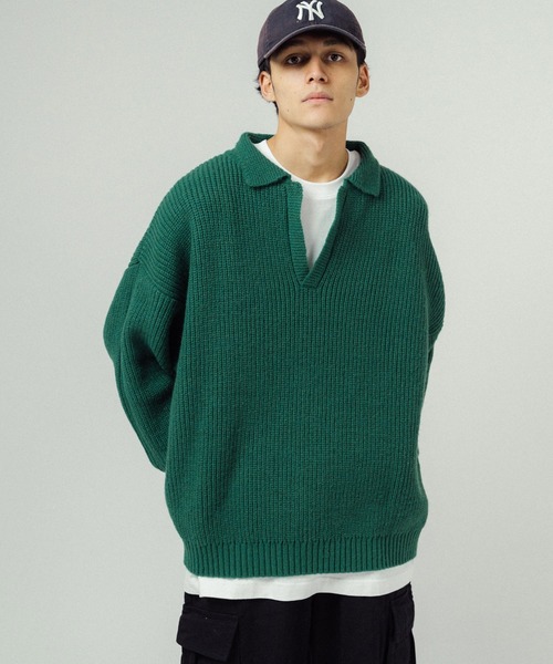 Ressaca（レサーカ）の「オーバーサイズ バルキー スキッパーポロニットセーター（ニット/セーター・メンズ・ブラック/ネイビー/グレー/オレンジ/ブルー/グリーン・M/L）」の3枚目の写真