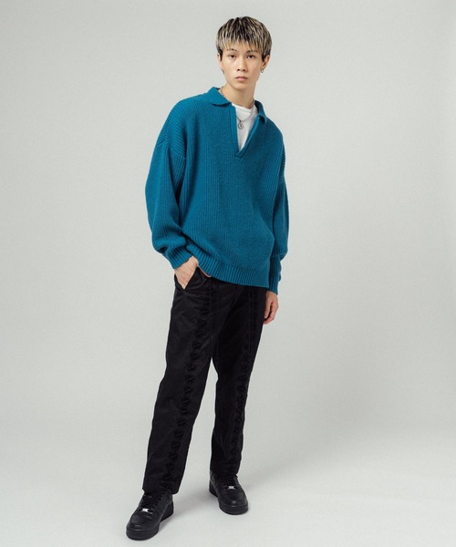 Ressaca（レサーカ）の「オーバーサイズ バルキー スキッパーポロニットセーター（ニット/セーター・メンズ・ブラック/ネイビー/グレー/オレンジ/ブルー/グリーン・M/L）」の12枚目の写真