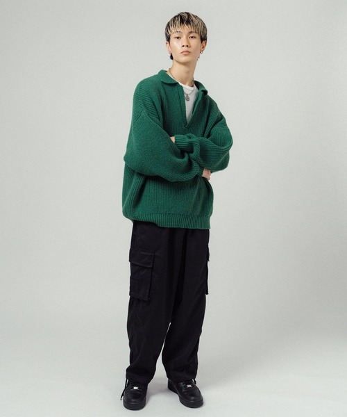 Ressaca（レサーカ）の「オーバーサイズ バルキー スキッパーポロニットセーター（ニット/セーター・メンズ・ブラック/ネイビー/グレー/オレンジ/ブルー/グリーン・M/L）」の17枚目の写真