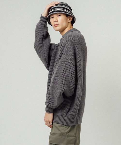 Ressaca（レサーカ）の「オーバーサイズ バルキー スキッパーポロニットセーター（ニット/セーター・メンズ・ブラック/ネイビー/グレー/オレンジ/ブルー/グリーン・M/L）」の20枚目の写真