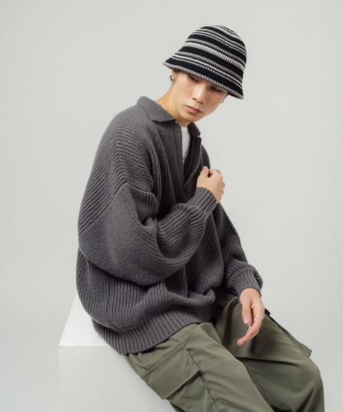 Ressaca（レサーカ）の「オーバーサイズ バルキー スキッパーポロニットセーター（ニット/セーター・メンズ・ブラック/ネイビー/グレー/オレンジ/ブルー/グリーン・M/L）」の19枚目の写真