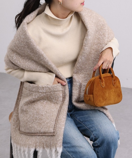 CIAOPANIC TYPY（チャオパニックティピー）の「ポケット付きストール（ストール/ショール・レディース・ベージュ/チャコールグレー/グレー・ONE SIZE）」の3枚目の写真