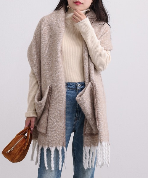 CIAOPANIC TYPY（チャオパニックティピー）の「ポケット付きストール（ストール/ショール・レディース・ベージュ/チャコールグレー/グレー・ONE SIZE）」の11枚目の写真