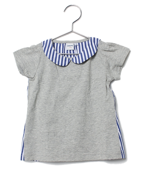 SHIPS(シップス)の「SHIPS KIDS:ストライプ 切り替え ショートスリーブ(baby)(Tシャツ/カットソー・キッズ・ホワイト/グレー・80/90)」の1枚目の写真