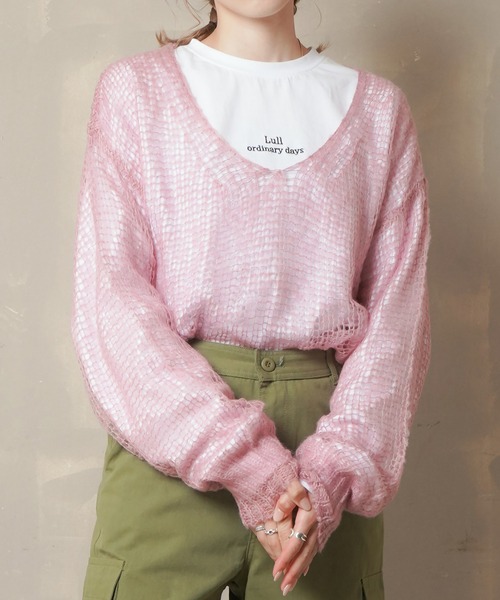 Lull（ルル）の「【Lull / ルル】モヘアライクシアーニット（ニット/セーター・レディース・ベージュ/ブルー/アイボリー/ピンク・ONESIZE）」の4枚目の写真