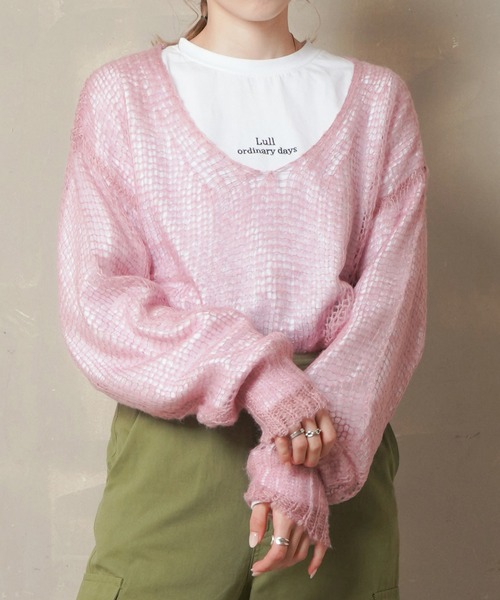 Lull（ルル）の「【Lull / ルル】モヘアライクシアーニット（ニット/セーター・レディース・ベージュ/ブルー/アイボリー/ピンク・ONESIZE）」の11枚目の写真