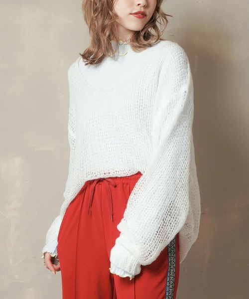 Lull（ルル）の「【Lull / ルル】モヘアライクシアーニット（ニット/セーター・レディース・ベージュ/ブルー/アイボリー/ピンク・ONESIZE）」の9枚目の写真