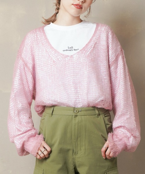 Lull（ルル）の「【Lull / ルル】モヘアライクシアーニット（ニット/セーター・レディース・ベージュ/ブルー/アイボリー/ピンク・ONESIZE）」の10枚目の写真
