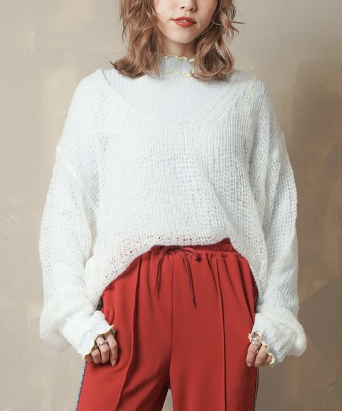 Lull（ルル）の「【Lull / ルル】モヘアライクシアーニット（ニット/セーター・レディース・ベージュ/ブルー/アイボリー/ピンク・ONESIZE）」の8枚目の写真