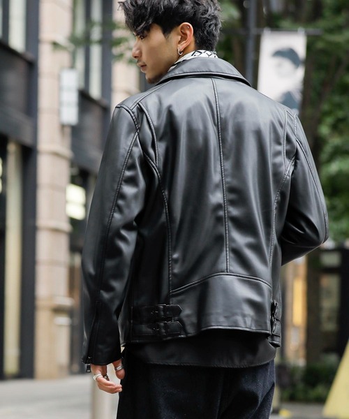 London Denim(ロンドンデニム)の「ハイクオリティー フェイクレザー / ダブルライダース ジャケット(ライダースジャケット・メンズ・ブラック・46/48/50)」の15枚目の写真