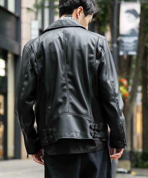 London Denim(ロンドンデニム)の「ハイクオリティー フェイクレザー / ダブルライダース ジャケット(ライダースジャケット・メンズ・ブラック・46/48/50)」の11枚目の写真