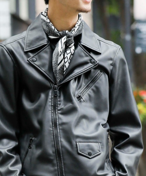 London Denim(ロンドンデニム)の「ハイクオリティー フェイクレザー / ダブルライダース ジャケット(ライダースジャケット・メンズ・ブラック・46/48/50)」の2枚目の写真