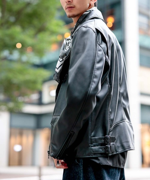 London Denim(ロンドンデニム)の「ハイクオリティー フェイクレザー / ダブルライダース ジャケット(ライダースジャケット・メンズ・ブラック・46/48/50)」の16枚目の写真