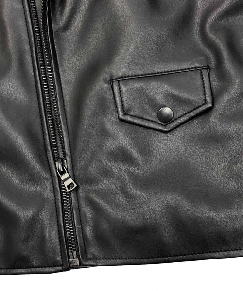 London Denim(ロンドンデニム)の「ハイクオリティー フェイクレザー / ダブルライダース ジャケット(ライダースジャケット・メンズ・ブラック・46/48/50)」の6枚目の写真