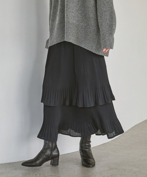 A part by（アパートバイ）の「《追加4》お気に入り1.7万人超え！ホソプリーツティアードスカート（スカート・レディース・ライトベージュ/グリーン/ブラック/ブラック系その他2/ベージュ/アイボリー/グレー系その他4/ナチュラル/グレー系その他/ブラウン系その他/ネイビー/ブルー・FREE/TALL）」の18枚目の写真