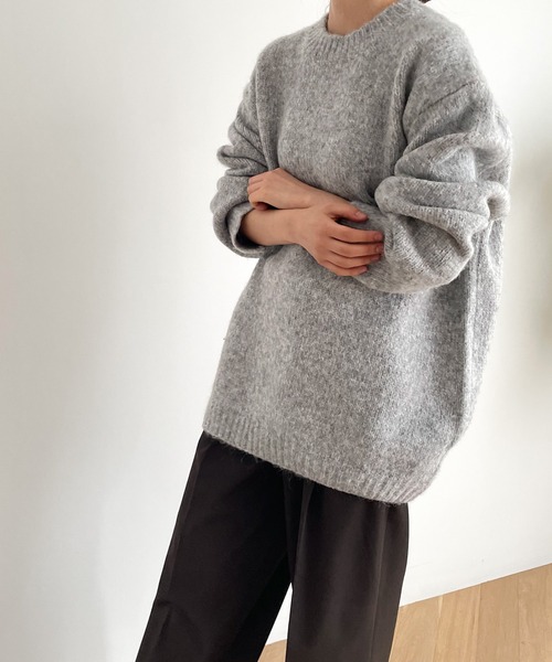 【新品】キャナルジーン　El mar 縮絨クルーネックニット　グレー CANAL JEAN（キャナルジーン）の「El mar(エルマール) 縮絨クルー