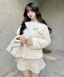 titty＆Co. PETIT by poyo | 【titty&Co.PETIT by POYO】フェイクファー配色ツイードジャケット(ノーカラージャケット)