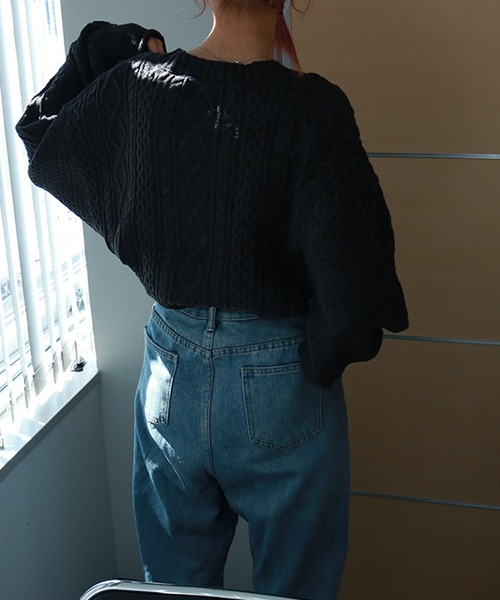 Auntie Rosa（アンティローザ）の「ケーブル編み クルーネックニット（ニット/セーター・レディース・ダークグレー/アイボリー・MEDIUM）」の6枚目の写真