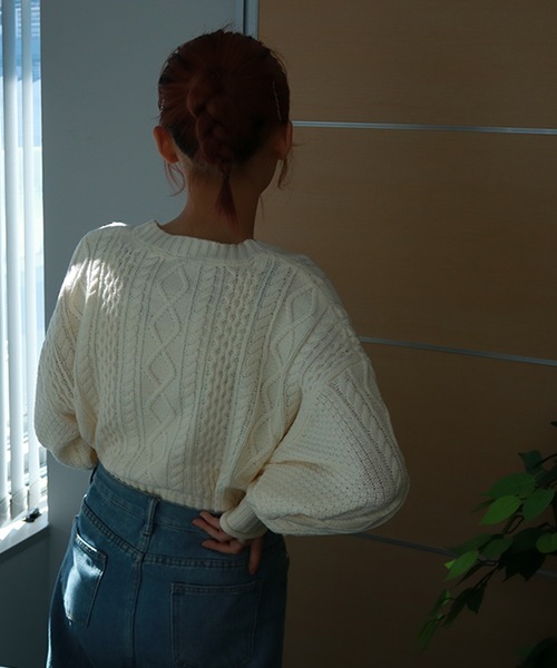 Auntie Rosa（アンティローザ）の「ケーブル編み クルーネックニット（ニット/セーター・レディース・ダークグレー/アイボリー・MEDIUM）」の10枚目の写真