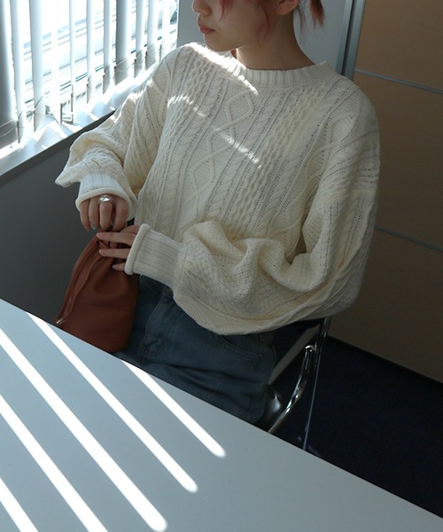 Auntie Rosa（アンティローザ）の「ケーブル編み クルーネックニット（ニット/セーター・レディース・ダークグレー/アイボリー・MEDIUM）」の15枚目の写真