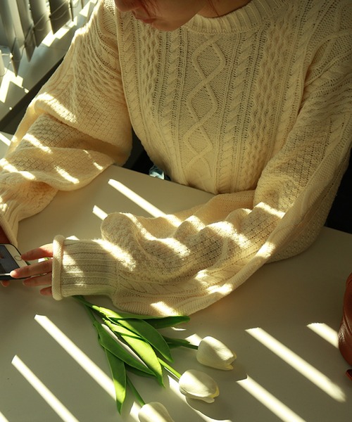 Auntie Rosa（アンティローザ）の「ケーブル編み クルーネックニット（ニット/セーター・レディース・ダークグレー/アイボリー・MEDIUM）」の16枚目の写真