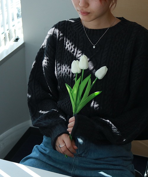 Auntie Rosa（アンティローザ）の「ケーブル編み クルーネックニット（ニット/セーター・レディース・ダークグレー/アイボリー・MEDIUM）」の22枚目の写真