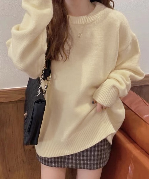 セール】ドロップショルダーラグランスリーブシャギーニット