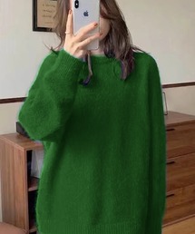 ドロップショルダーラグランスリーブシャギーニット