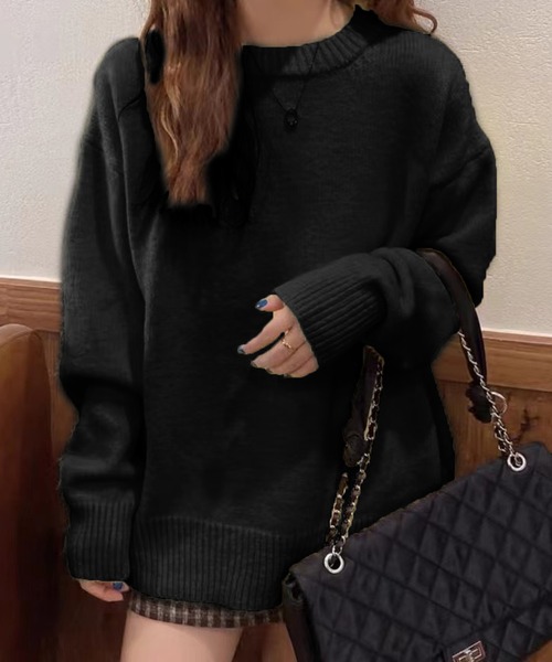 Girly Doll(ガーリードール)の「ドロップショルダーラグランスリーブシャギーニット(ニット/セーター・レディース・ベージュ/パープル/グレー/ピンク/アイボリー/ボルドー/ブラック/ライトブルー/ライトパープル/イエロー/グレイッシュベージュ/カーキ/ブルー/モカ/ピンク系その他/グリーン/ダークグレー/ダークパープル/ライトグリーン/オレンジ/ブラウン/ダークカーキ・FREE)」の3枚目の写真