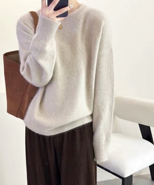 セール】ドロップショルダーラグランスリーブシャギーニット