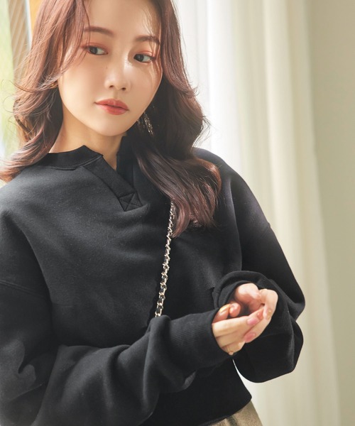 セール】[ 水越みさとさんコラボ ] キーネック裏起毛トップス