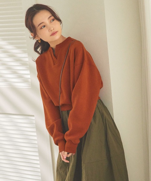 水越みさとさんコラボ ] キーネック裏起毛トップス（スウェット