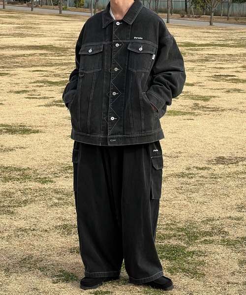 Perushu（ペルーシュ）の「ヴィンテージライクワイドカーゴパンツ(セットアップ着用可)（カーゴパンツ・メンズ・サックスブルー/グレー/ライトブラウン/ブラック・LARGE/SMALL/MEDIUM）」の6枚目の写真