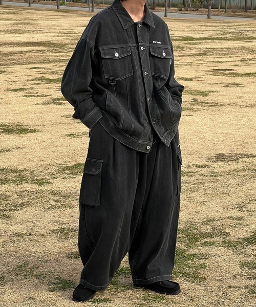 Perushu（ペルーシュ）の「ヴィンテージライクワイドカーゴパンツ(セットアップ着用可)（カーゴパンツ・メンズ・サックスブルー/グレー/ライトブラウン/ブラック・LARGE/SMALL/MEDIUM）」の7枚目の写真