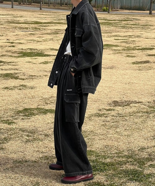 Perushu（ペルーシュ）の「ヴィンテージライクワイドカーゴパンツ(セットアップ着用可)（カーゴパンツ・メンズ・サックスブルー/グレー/ライトブラウン/ブラック・LARGE/SMALL/MEDIUM）」の12枚目の写真