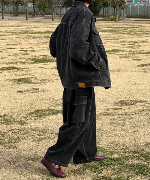 Perushu（ペルーシュ）の「ヴィンテージライクワイドカーゴパンツ(セットアップ着用可)（カーゴパンツ・メンズ・サックスブルー/グレー/ライトブラウン/ブラック・LARGE/SMALL/MEDIUM）」の13枚目の写真